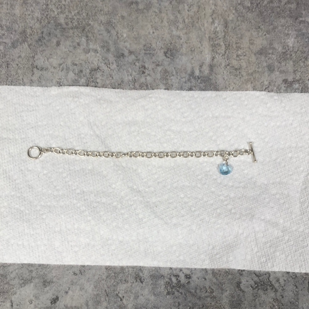 Vintage 925 Elegant Silver Bracelet with Blue crystal Charm